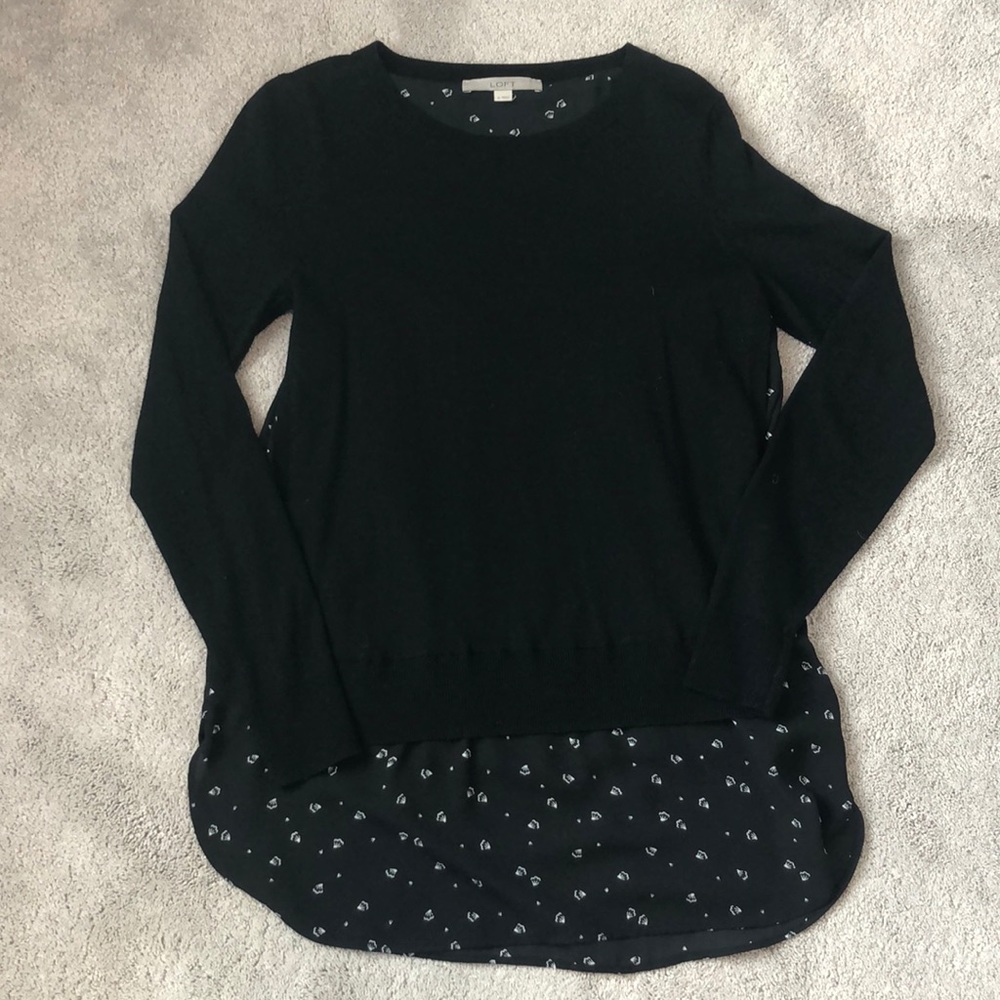 Black sweater Blouse Mixed Media Shirt